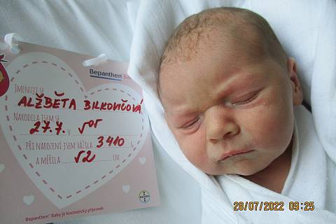 Alžběta Bilkovičová, 27. 7. 2022, Velké Němčice, Nemocnice Břeclav, 52 cm,  3410 g