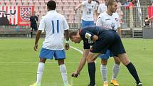 Fotbalisté Zbrojovky Brno (v červeném) porazili Baník Ostrava 2:1.