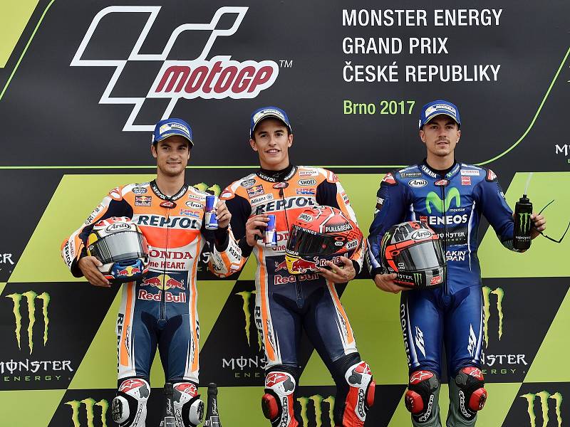 Monster Energy Grand Prix České republiky 2017, Moto GP - zleva Dani Pedrosa, Marc Márquez a Maverick Viňales.