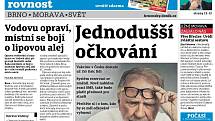 Takto noviny vypadají nyní: náhled titulní strany Brněnského deníku Rovnost z pátku 22. ledna 2021.