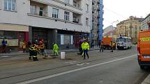 Poškozené tramvaje po nehodě, která se stala v pondělí ráno v brněnské Křížové ulici.