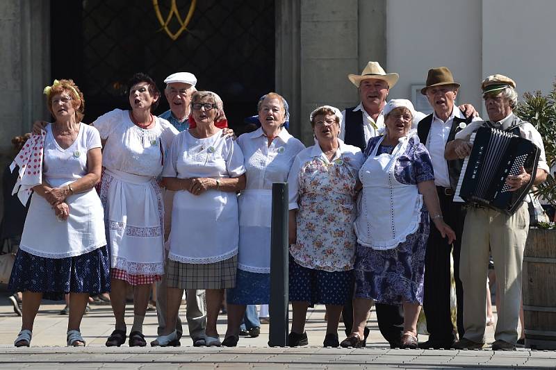 Sukénky si hore vykasala, bílé nožky ukázala, znělo náměstím Svobody krátce před nedělním polednem. Dožínkové slavnosti ovládly centrum Brna.