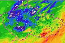 Srážky za posledních čtyřiadvacet hodin v České republice.