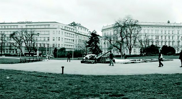 Historický pohled na Moravské náměstí v Brně.