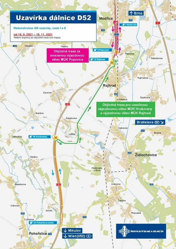 Pokračují opravy dálnice D52 mezi 9. a 23. kilometrem ve směru na Brno.