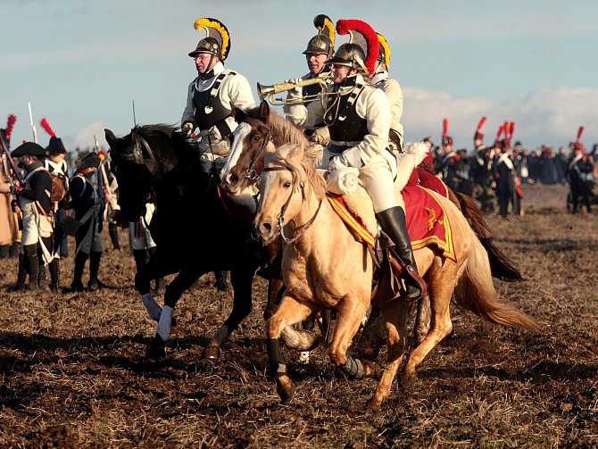 Rekonstrukce bitvy tří císařů na Slavkovském bojišti.