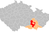 Červeně je vyznačené území okresu Brno - venkov.