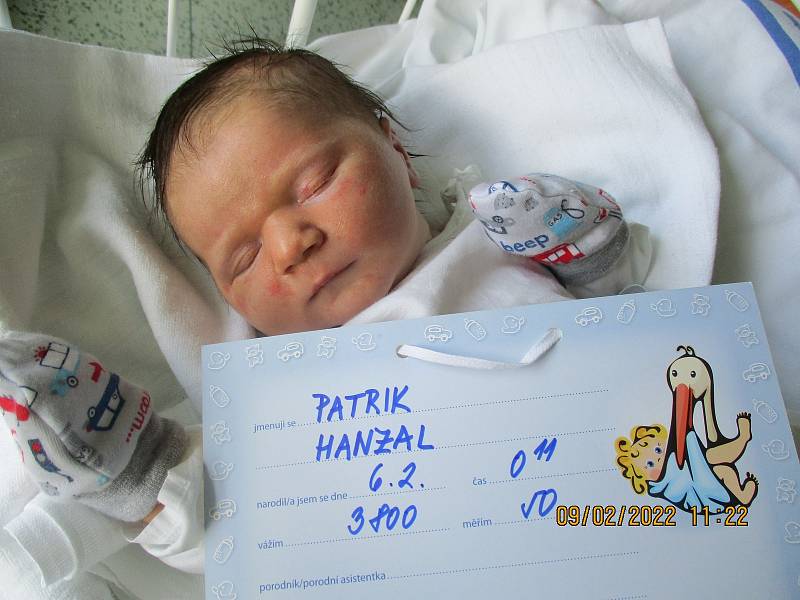 Patrik Hanzal, 6. 2. 2022, Valtice, Nemocnice Břeclav, 3800 g, 50 cm