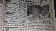 Vydání Rovnosti z konce března 1996, ve kterém tehdejší redaktoři informovali o návštěvě královny Alžběty II. v Brně