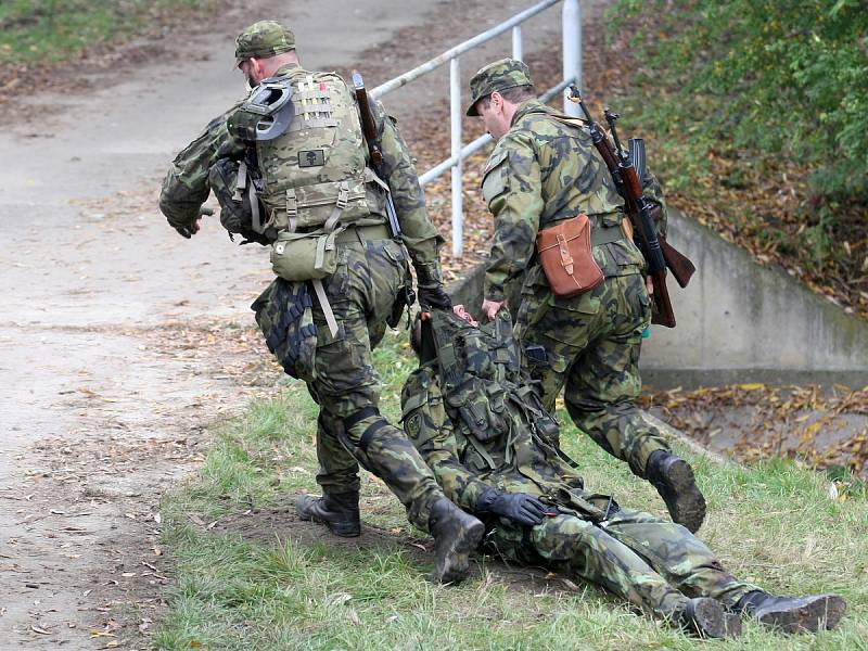 V areálu rozvodny v Sokolnicích na Brněnsku ve středu cvičili zásahy vojáci, policisté a záchranáři Českého červeného kříže.