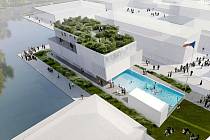 Pavilonu pro Expo dominuje bazén. 