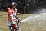 Vyhlášení vítězů závodu Moto GP - 1. Andrea Dovizioso, 2. Jorge Lorenzo a 3. Marc Márquez