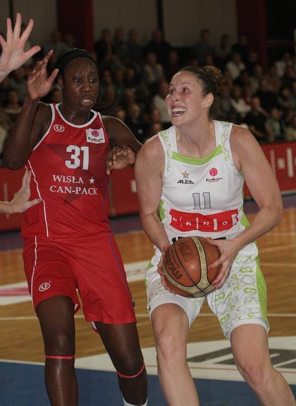 Basketbalistky IMOS Brno zvítězily ve třetím kole Evropské ligy ve skupině A nad Wislou Krakov po prodloužení 77:74.