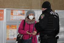 Strážníci v Brně kontrolují dodržování protiepidemických opatření.