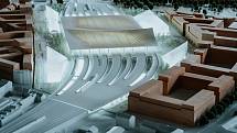 Čtvrté místo: model návrhu podoby nového hlavního vlakového nádraží v Brně od BIG – Bjarke Ingels Group + A8000 s.r.o. ve fyzické podobě.