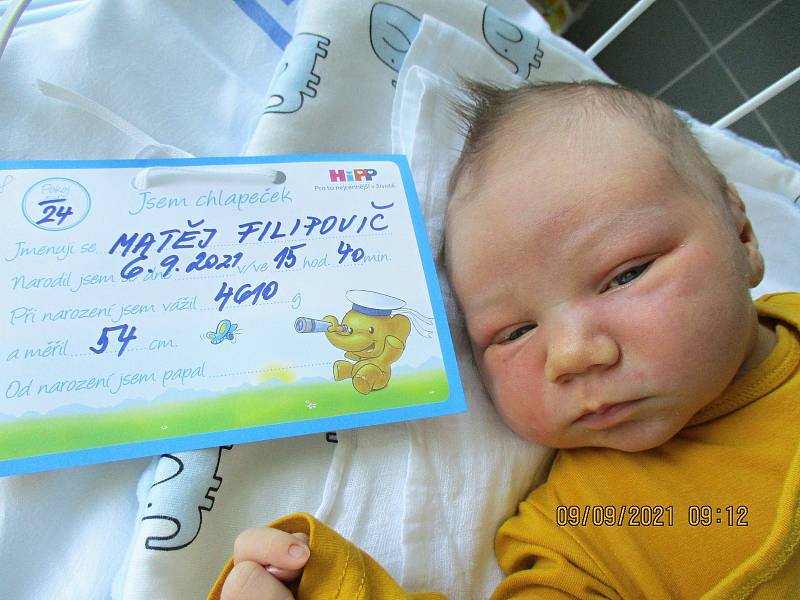 Matěj Filipovič, 6. 9. 2021, Tvrdonice, Nemocnice Břeclav, 4610 g, 54 cm