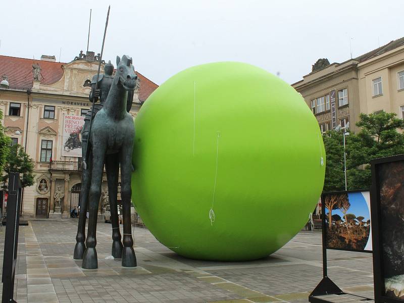 Obří zelený hrášek na Moravském náměstí. Kutálet se bude celým Brnem.