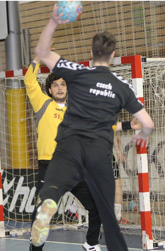 Trénink české házenkářské reprezentace (na snímku Petržala) v brněnské hale ve Vodově ulici před dvojzápasem s Německem.