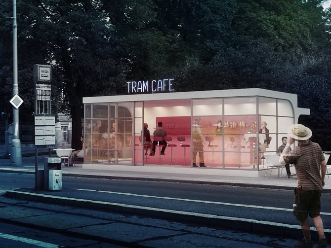 Nová kavárna (na snímku) možná už příští rok vznikne z chátrající funkcionalistické zastávky Obilní trh u stejnojmenného parku poblíž centra.
