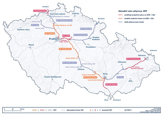The map will show high-speed lines in the Czech Republic.