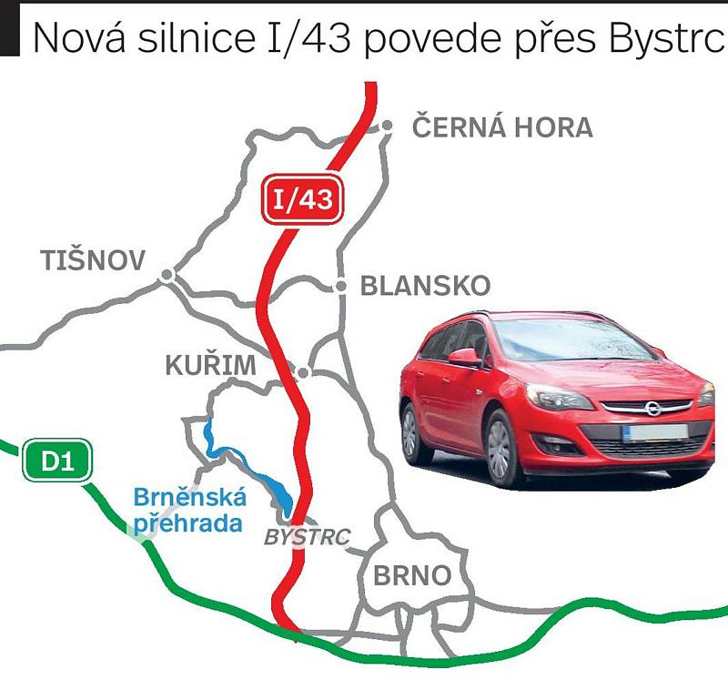 Trasa nové silnice 43 povede přes brněnskou Bystrc.