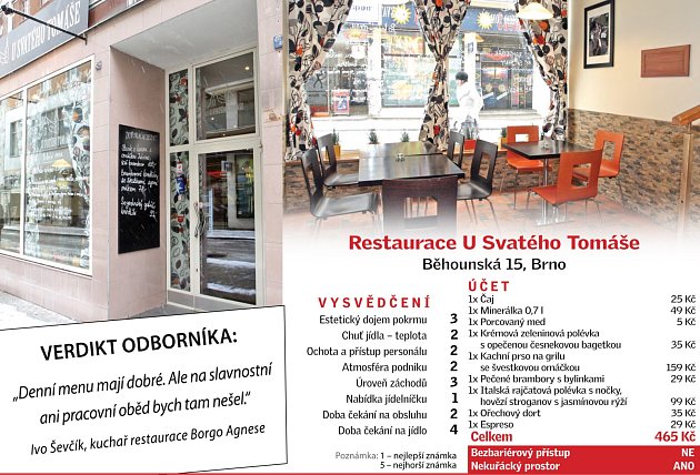 Restaurace U Svatého Tomáše v Brně.