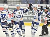 Utkání 35. kola hokejové extraligy: HC Vítkovice Ridera vs. HC Kometa Brno, 30. prosince 2017 v Ostravě. Radost, Zohorna Radim, Hruška Jan.