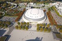 Nová multifunkční Arena Brno z pohledu od Pavilonu Z k Bítešské ulici.