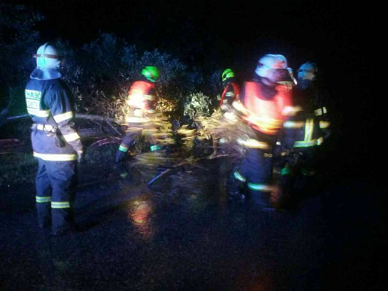 Jihomoravští hasiči se celou noc nezastavili. Bouřky a vítr v noci na pátek porážely stromy, desítky tisíc lidí byly bez elektřiny.