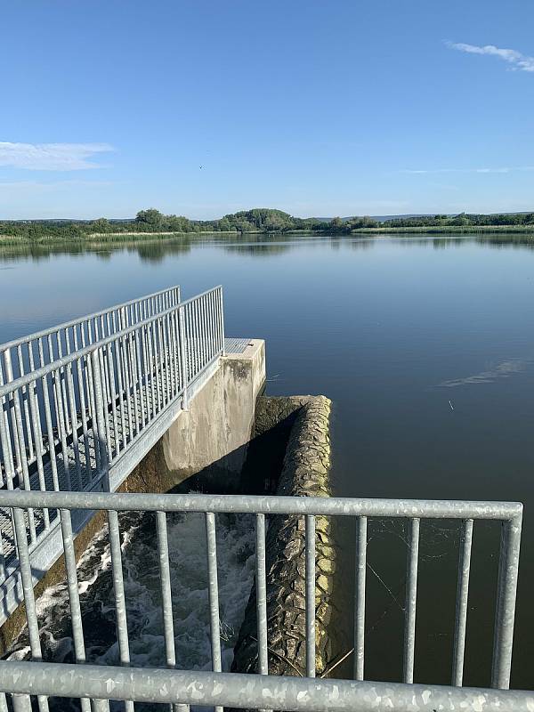 Rybník museli o víkendu po páteční večerní bouřce s přívalovým lijákem upouštět v Branišovicích na Brněnsku. Voda z potoka pak zalila zahrady.