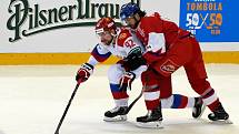 Carlson Hockey Games v brněnské DRFG aréně mezi Českem v červeném a Ruskem.