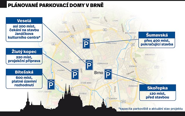 Plánované parkovací domy v Brně.