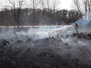 Požáry trávy a porostů dál sužují jih Moravy. Hasiči neví, kam dřív. Na snímku zásah z Hodonínska.