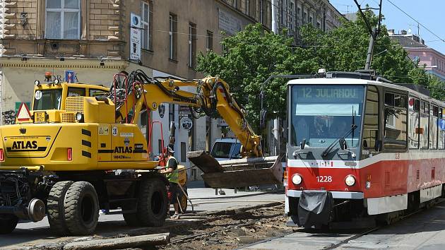 Oprava ulice Veveří z 18. května 2020.