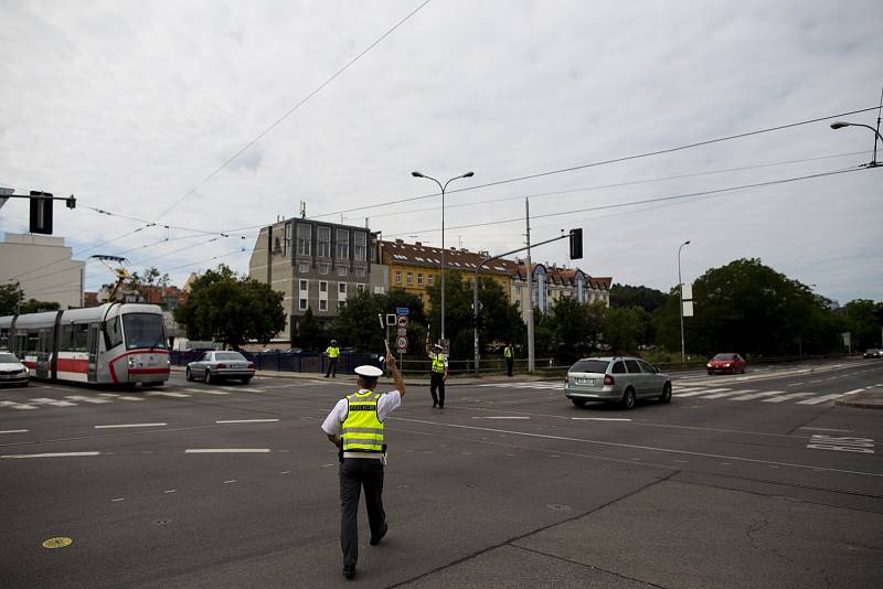 Krajské kolo soutěže dopravních policistů na křižovatce Vídeňská x Poříčí.