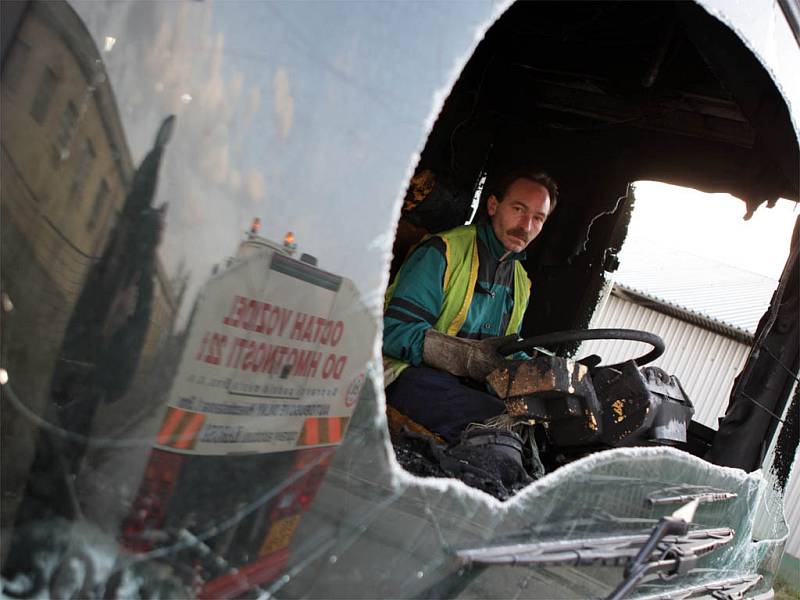 Shořelý autobus v brněnských Horních Heršpicích