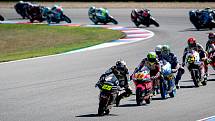 Finálový závod Moto3 Velká cena České republiky, závod mistrovství světa silničních motocyklů v Brně 4. srpna 2019.  Na snímku (vepředu) Raul Fernandez (SPA), za ním Tony Arbolino (ITA).