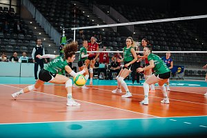 Královopolské volejbalistky (v zeleném) podlehly v kvalifikačním turnaji Ligy mistrů i belgickému Beverenu.