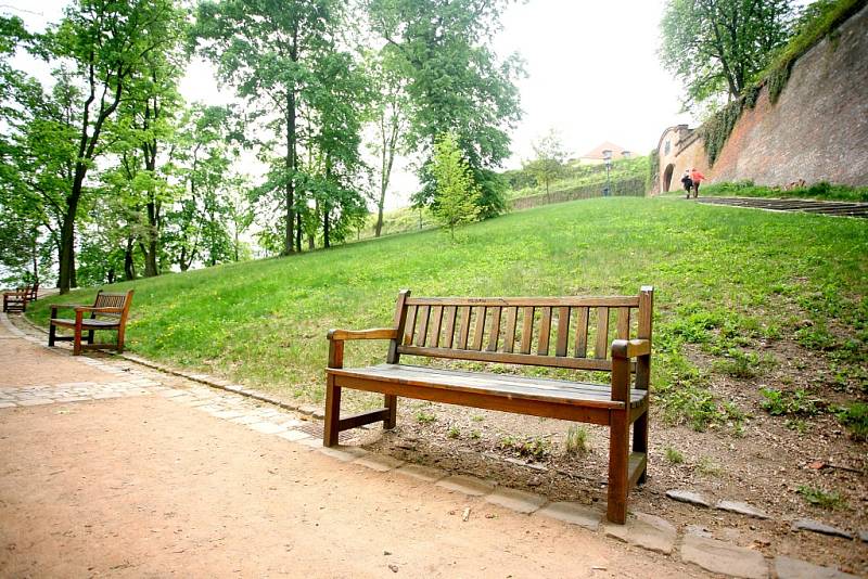 Návštěvníci parku si kvůli krásnému výhledu na Mendlovo náměstí a jih a západ Brna oblíbili velký altán pod hradem Špilberk.