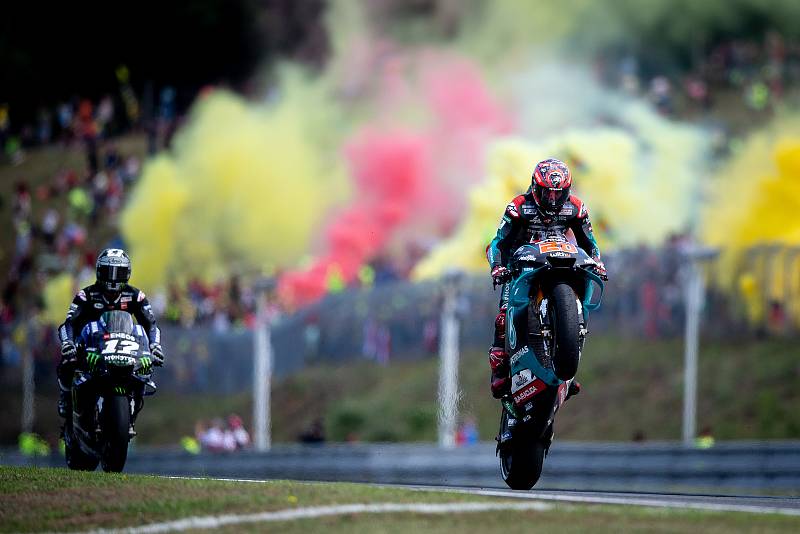 Finálový závod MotoGP Velká cena České republiky, závod mistrovství světa silničních motocyklů v Brně 4. srpna 2019. Na snímku (vpravo) Fabio Quartararo.