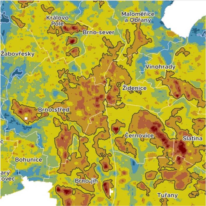Jádro tepelného ostrova v roce 2021