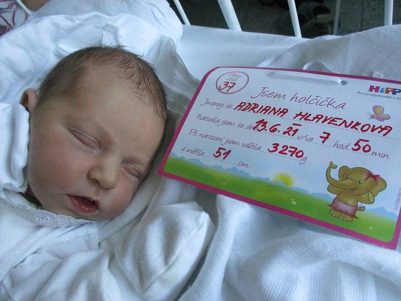 Adriana Hlavenková, 13. června 2021, Břeclav, Nemocnice Břeclav, 3270 g, 51 cm