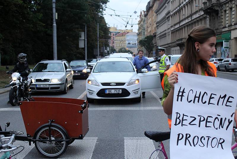 Členové Brněnské Cykloguerilly zatarasili provoz na křižovatce ulic Koliště a Cejlu. Po deseti minutách místo opustili.