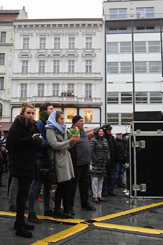 Zhruba dvě stě lidí přišlo na vzpomínkovou akci k 17. listopadu na brněnské náměstí Svobody.