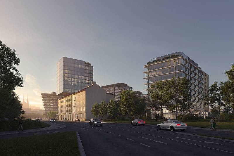 Nová moderní kancelářská budova vznikne v kancelářském areálu Vlněna. Poštu do ní budou doručovat drony.