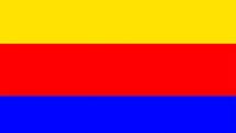 Trikolóra se žlutým, červeným a modrým pruhem.  Varianta vlajky, která měla být v devatenáctém století kompromisem mezi trikolórou ve slovanských barvách a červenožlutou bikolórou. Prakticky se nepoužívala.