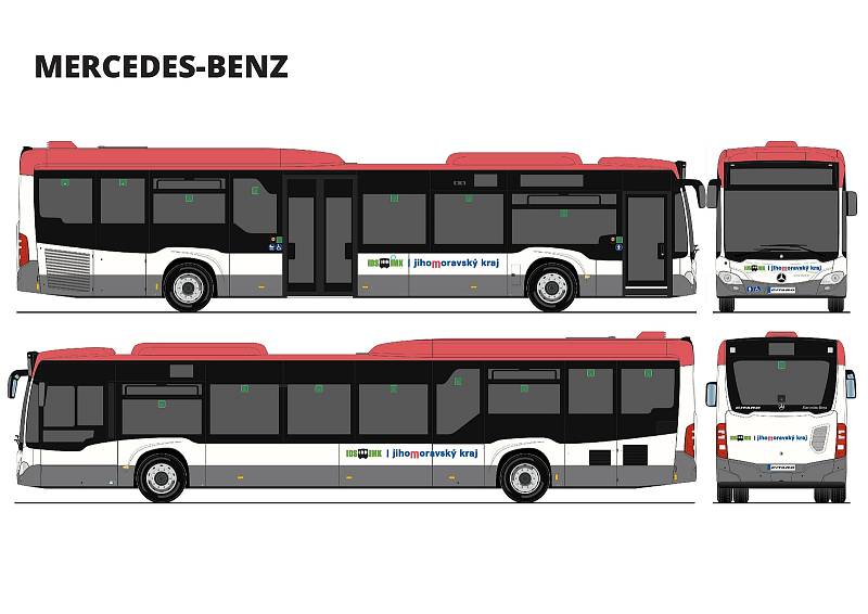 Polepy nových hybridních autobusů.