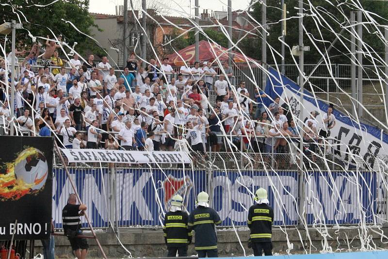 Fotbalisté Zbrojovky Brno (v červeném) porazili Baník Ostrava 2:1.
