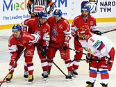 Carlson Hockey Games v brněnské DRFG aréně mezi Českem v červeném a Ruskem.