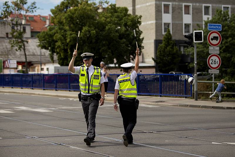 Krajské kolo soutěže dopravních policistů na křižovatce Vídeňská x Poříčí.